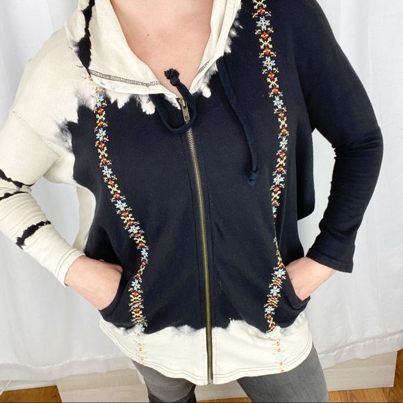 Anama Tops - ANAMÁ Boho Embroidered Tie Dye Zip Up Hoodie